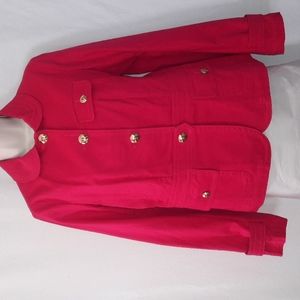TALBOTS Fushia Pink Jacket Blazer Gold Buttons Front Long Sleeves New